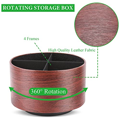 Hennaja Round Leather Art Supply Organizer,Remote Control Holder,360 Degree Spinning,Multi-Functional Pencil Holder,4 Compartments Desktop Stationary Organizer(1-Light Brown2) - Image 3