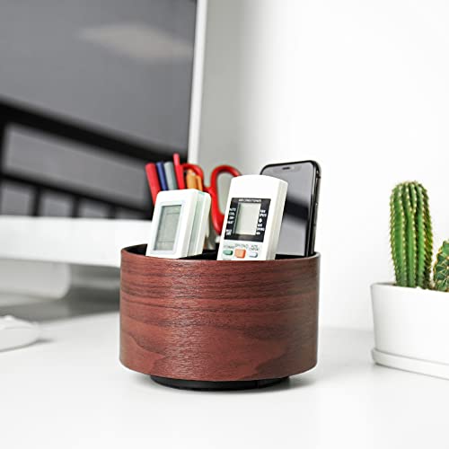 Hennaja Round Leather Art Supply Organizer,Remote Control Holder,360 Degree Spinning,Multi-Functional Pencil Holder,4 Compartments Desktop Stationary Organizer(1-Light Brown2) - Image 5