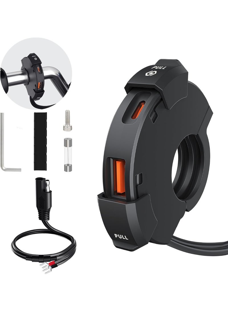 M MIAOYAN Motorcycle Phone Charger — 30W PD Type-C + 18W USB Fast Charging, Ultra-Slim SAE-to-USB Adapter, IP65 Waterproof, Motorcycle Accessory for Phones & Tablets - Image 1