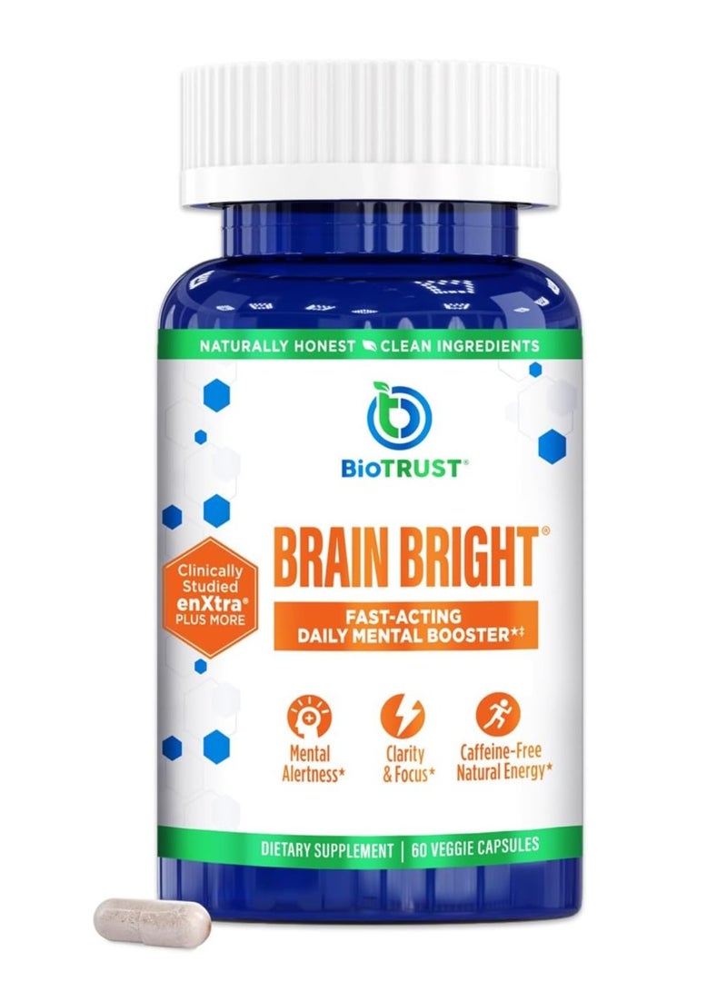 BioTrust Brain Bright Cognitive Function & Mental Focus, Caffeine Free, Stimulant Free, 60 Capsules