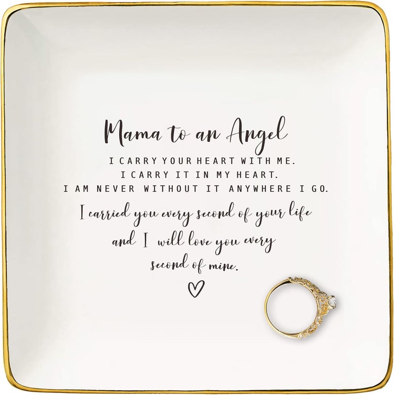 NZY Remembrance Angel Baby Gift for Mother Loss of Baby,Bereavement Sympathy Gifts,Pregnancy Miscarriage,Loss of Infant,Child Memorial,Ceramic Jewelry Tray Trinket Holder Ring Dish-Mama to an Angle - Image 1
