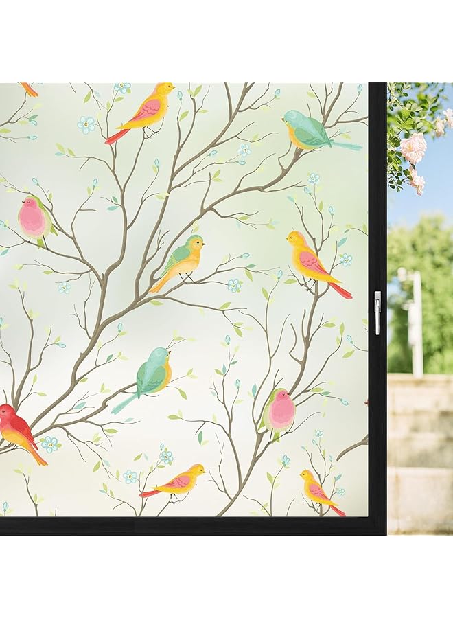 erorex 2 Pack Window Privacy Film Birdie Stained Glass Window Film Frosted Glass Window Sticker Bathroom Door Window Cover Day And Night Privacy Thermal Floral Window Sticker 17.7 X 40 Inches - Image 1