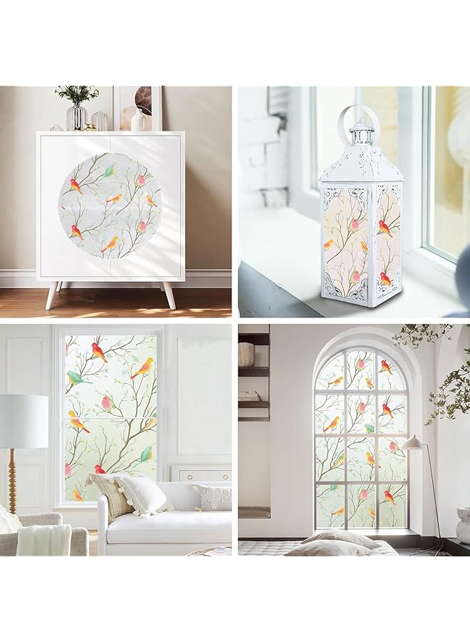 erorex 2 Pack Window Privacy Film Birdie Stained Glass Window Film Frosted Glass Window Sticker Bathroom Door Window Cover Day And Night Privacy Thermal Floral Window Sticker 17.7 X 40 Inches - Image 5