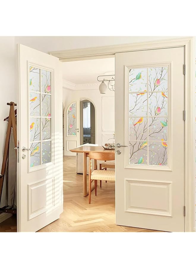 erorex 2 Pack Window Privacy Film Birdie Stained Glass Window Film Frosted Glass Window Sticker Bathroom Door Window Cover Day And Night Privacy Thermal Floral Window Sticker 17.7 X 40 Inches - Image 4
