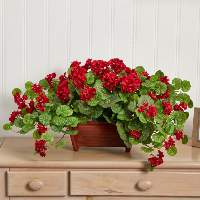 Nearly Natural Geranium Artificial Plant in Decorative Planter - Image 3