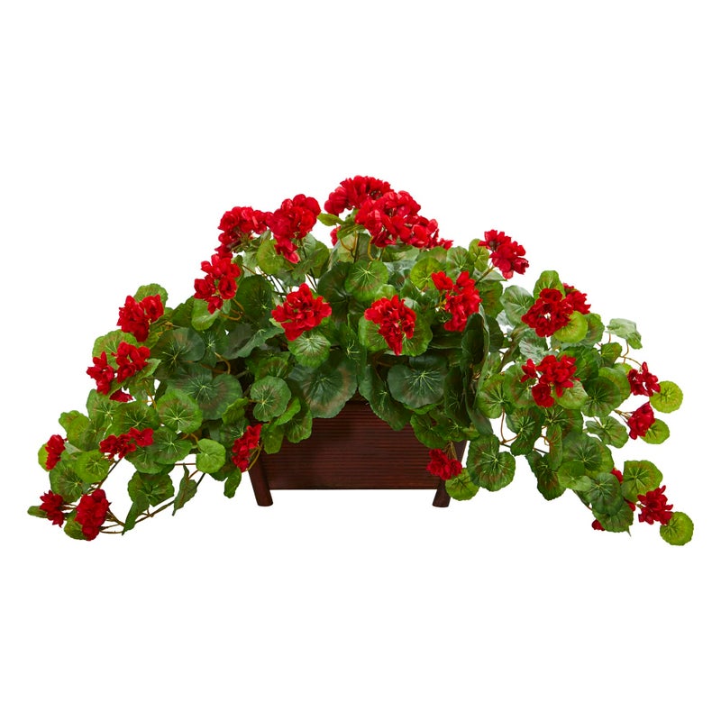 Nearly Natural Geranium Artificial Plant in Decorative Planter - Image 1