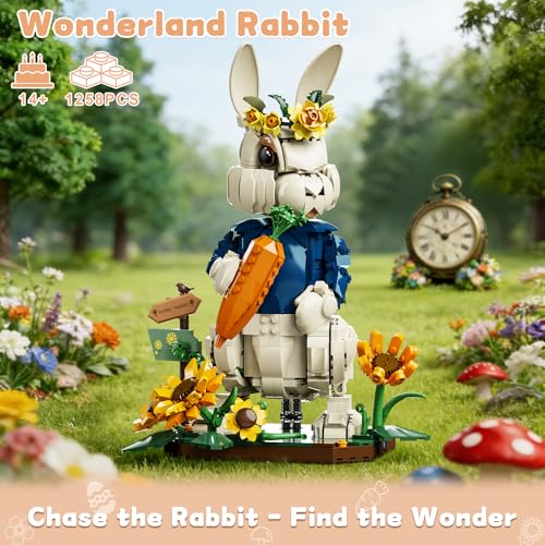 Loyratche Easter Wonderland Bunny Building Blocks Set Compatible with Lego Easter Creator Cute Rabbit Toys with Carrot Sunflower Display Base Creative Gift for Kids Girls Adults - Image 5