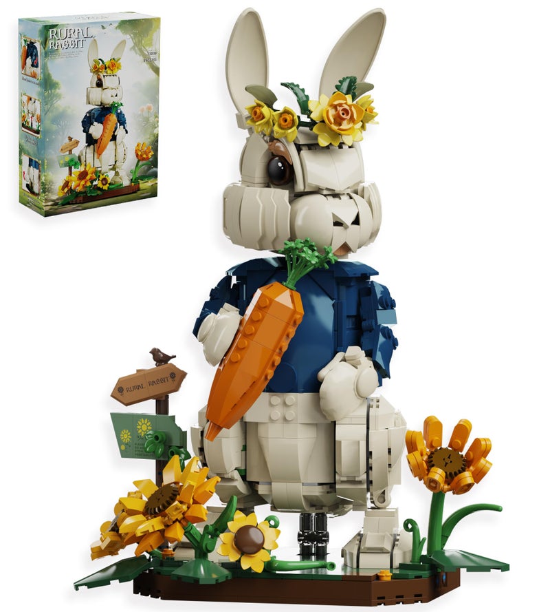 Loyratche Easter Wonderland Bunny Building Blocks Set Compatible with Lego Easter Creator Cute Rabbit Toys with Carrot Sunflower Display Base Creative Gift for Kids Girls Adults - Image 3