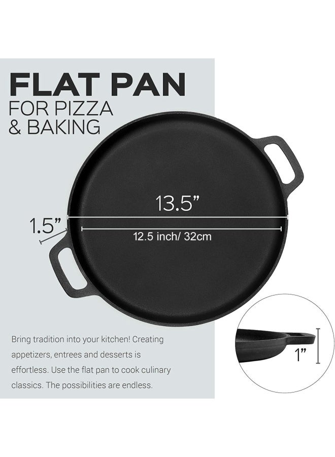 Premify مقلاة بيتزا من الحديد الزهر - 14 بوصة للطهي، الخبز، الشواء - مقلاة دائرية متينة مسبقة التتبيل للب pancakes، الشواء، البيتزا مع مقابض | مقلاة حديد زهر لطهي الدوسا للخبز الشاباتي - Image 2