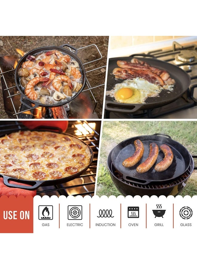 Premify مقلاة بيتزا من الحديد الزهر - 14 بوصة للطهي، الخبز، الشواء - مقلاة دائرية متينة مسبقة التتبيل للب pancakes، الشواء، البيتزا مع مقابض | مقلاة حديد زهر لطهي الدوسا للخبز الشاباتي - Image 5
