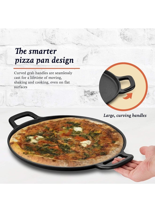 Premify مقلاة بيتزا من الحديد الزهر - 14 بوصة للطهي، الخبز، الشواء - مقلاة دائرية متينة مسبقة التتبيل للب pancakes، الشواء، البيتزا مع مقابض | مقلاة حديد زهر لطهي الدوسا للخبز الشاباتي - Image 3