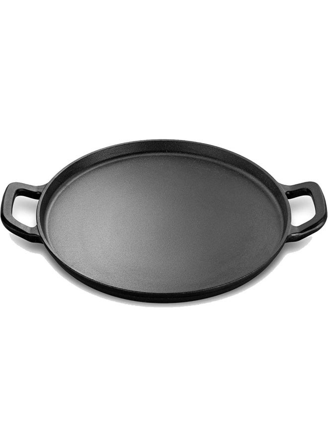 Premify مقلاة بيتزا من الحديد الزهر - 14 بوصة للطهي، الخبز، الشواء - مقلاة دائرية متينة مسبقة التتبيل للب pancakes، الشواء، البيتزا مع مقابض | مقلاة حديد زهر لطهي الدوسا للخبز الشاباتي - Image 1