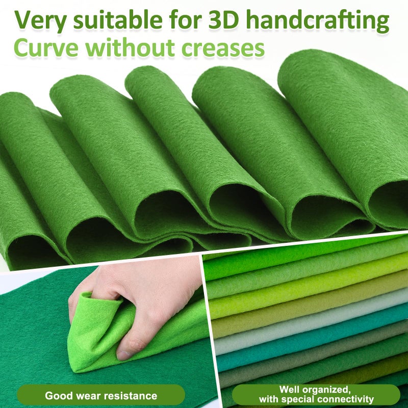 XSEINO 13 Rolls 8"x35" 1.4mm Thick Soft Felt Fabric Sheet 13 Assorted Green Series Colors Felt Pack Pastel Felt Sheets for DIY Craft Sewing Squares Nonwoven Patchwork - Image 4