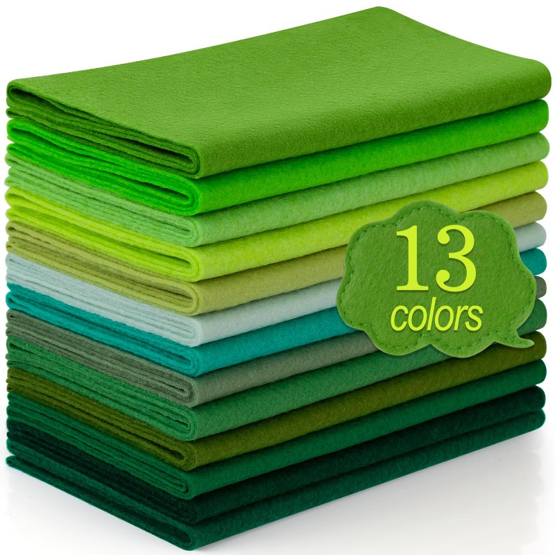 XSEINO 13 Rolls 8"x35" 1.4mm Thick Soft Felt Fabric Sheet 13 Assorted Green Series Colors Felt Pack Pastel Felt Sheets for DIY Craft Sewing Squares Nonwoven Patchwork - Image 1