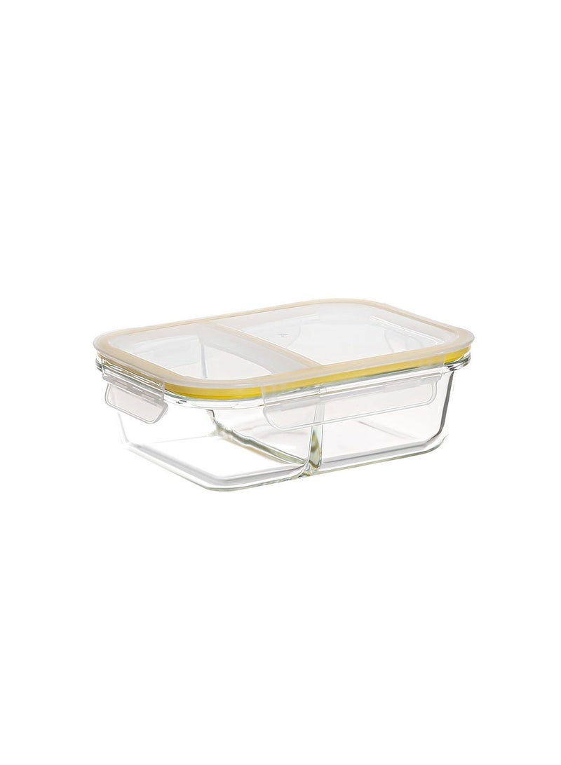 ايست من نون 3 عبوات من حاويات تخزين الطعام الزجاجية بوروسيليكات مع 2 قسم، حاويات زجاجية محكمة الإغلاق قابلة للتكديس لتحضير الوجبات للغداء والفضلات، خالية من BPA ومضادة للتسرب، للاستخدام في الميكروويف، الفرن، وغسالة الصحون، سعة 950 مل، باللون الأصفر - Image 2