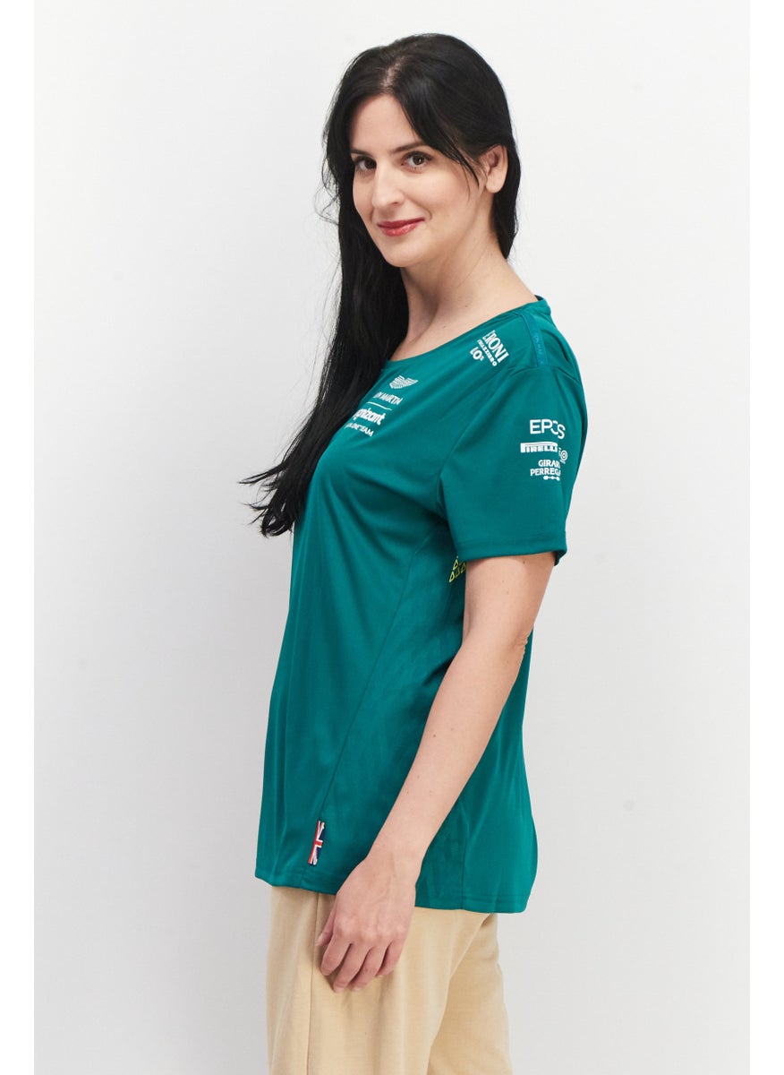 Aston Martin Women Crew Neck Short Sleeve Brand Logo T-Shirt, Green  - Image 4