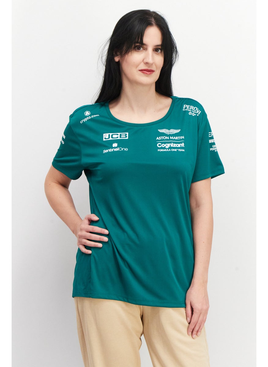 Aston Martin Women Crew Neck Short Sleeve Brand Logo T-Shirt, Green  - Image 1