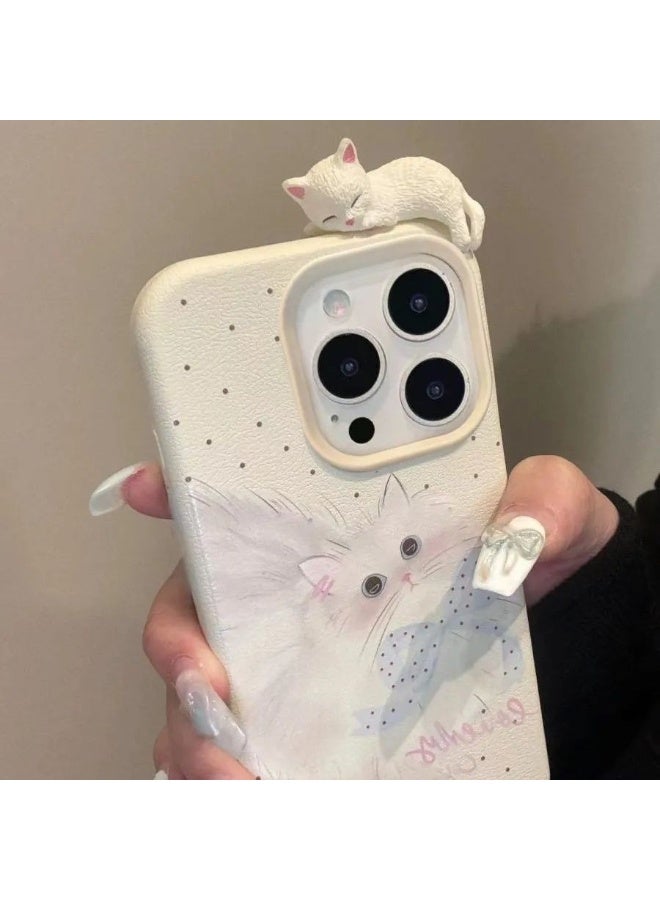 NIBEMINENT Bowknot Polka Dot Cat Protective TPU Case Cover For iPhone 14 Plus - Image 1