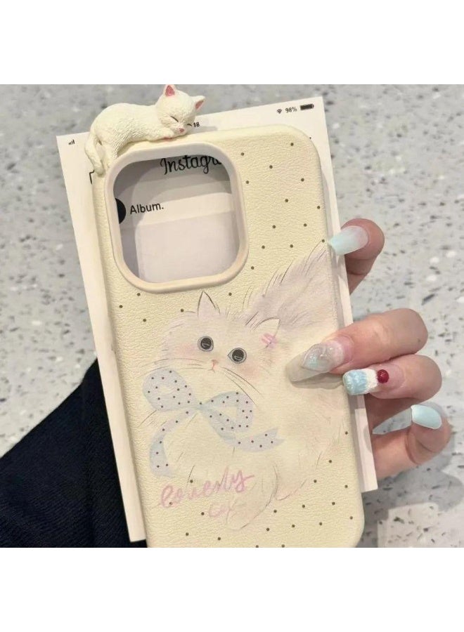 NIBEMINENT Bowknot Polka Dot Cat Protective TPU Case Cover For iPhone 14 Plus - Image 2