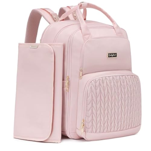 Qualyphant Extra Large Diaper Bag Backpack for 2 Kids Twins - Expandable Diaper Bag (30-38L) - Travel Baby Backpack with Changing Pad for Mom Dad (Quilted, Water Resistant, Pink) - Image 1