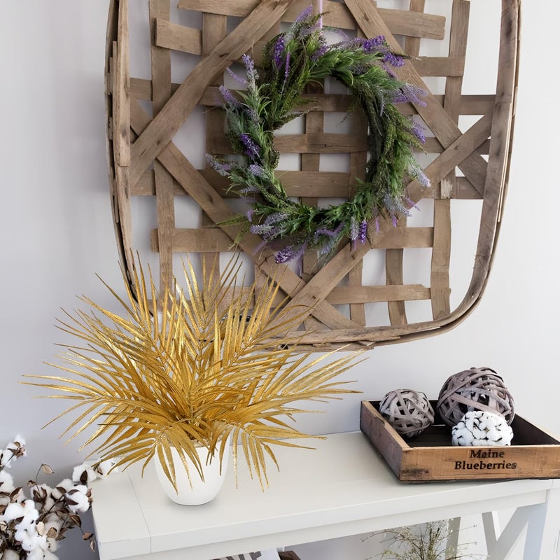 Briful 14.2" Tall Fake Plants Artificial Gold Palm Plant in White Pot â€“ Glitter Faux Palm Leaves Table Centerpiece for Christmas Holiday Decorations, Modern Home Office Desk Decor, Living Room - Image 5