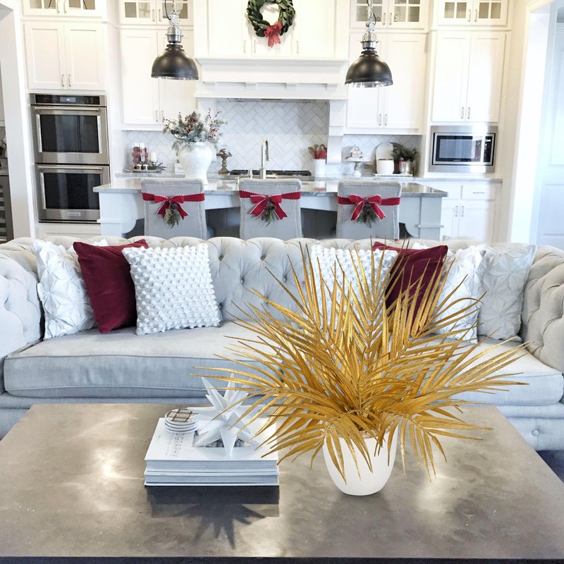 Briful 14.2" Tall Fake Plants Artificial Gold Palm Plant in White Pot â€“ Glitter Faux Palm Leaves Table Centerpiece for Christmas Holiday Decorations, Modern Home Office Desk Decor, Living Room - Image 3