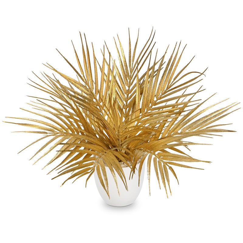 Briful 14.2" Tall Fake Plants Artificial Gold Palm Plant in White Pot â€“ Glitter Faux Palm Leaves Table Centerpiece for Christmas Holiday Decorations, Modern Home Office Desk Decor, Living Room - Image 1