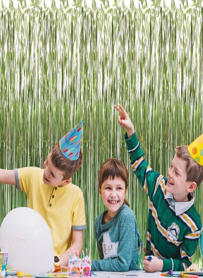GOER 6.4 ft x 9.8 ft Metallic Tinsel Foil Fringe Curtains,Pack of 2 Streamer Backdrop for Birthday,Graduation Decorations and New Year Eve (Light Green) - Image 5