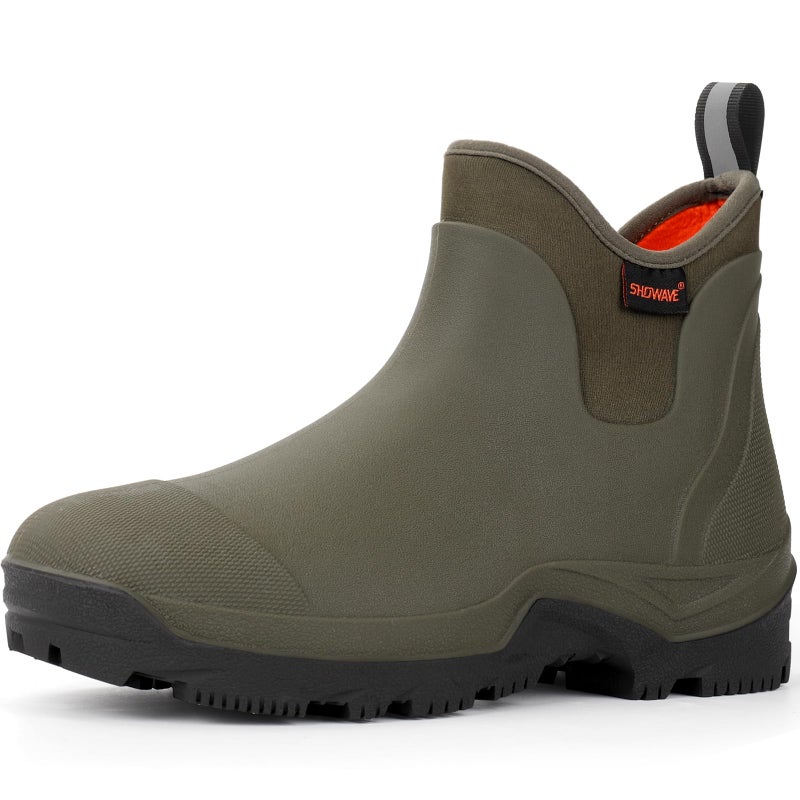 Showave Ankle Rain Boots Men Insulated Rubber Boots For Men Garden Waterproof Boot Mud Lightweight Booties For Farming Fishing Outdoor(Olive,Size 12) - Image 1