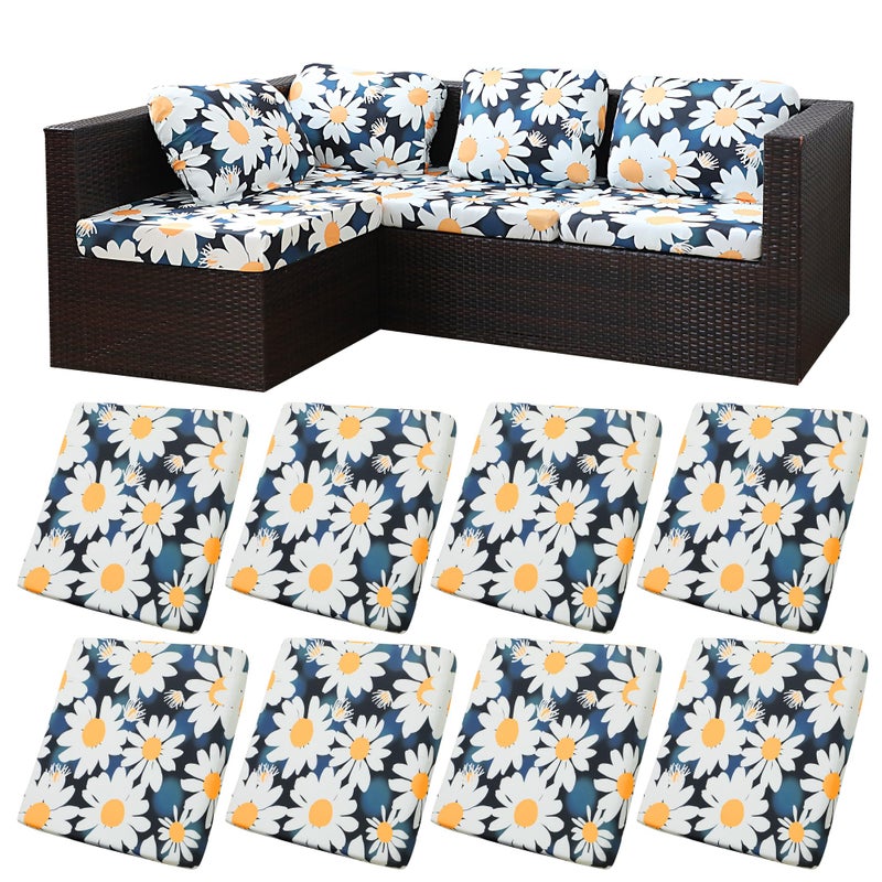 BIETYONE 8Pcs Stretch Patio Cushion Covers,Outdoor Couch Covers Replacement,Outdoor Couch & Sofa Slipcovers,for Patio Furniture Cushion Covers,Washable Reusable urniture Protector(Chrysanthemum,8PCS) - Image 1