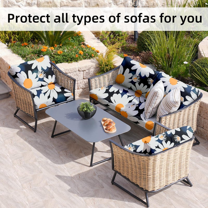 BIETYONE 8Pcs Stretch Patio Cushion Covers,Outdoor Couch Covers Replacement,Outdoor Couch & Sofa Slipcovers,for Patio Furniture Cushion Covers,Washable Reusable urniture Protector(Chrysanthemum,8PCS) - Image 4