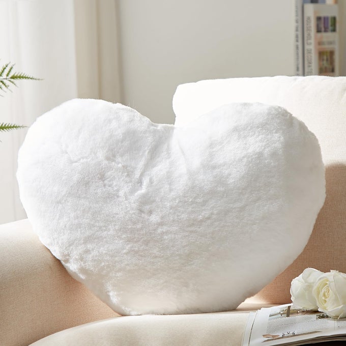 HEART PILLOW WHITE HEART PILLOWS FOR MOTHERS DAY LOVE PILLOW GIFTS 14X17 INCH LARGE HEART SHAPED PILLOWS FAUX RABBIT FUR COQUETTE ROOM DECOR THROW PILLOWS LIVING BEDROOM