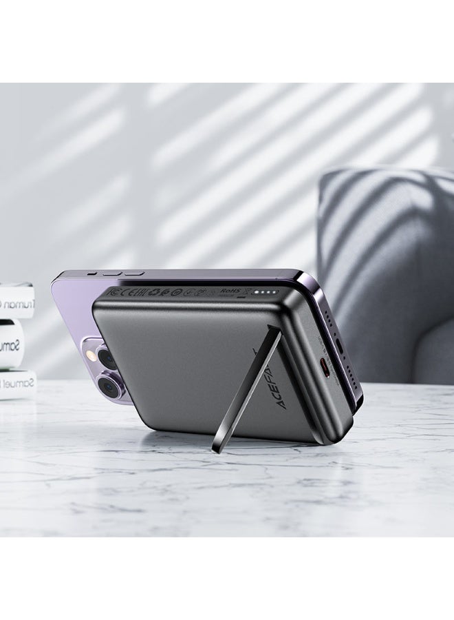 ACEFAST Power Bank 10000 Mah Magnetic Wireless Charger Fast Charging PD20W, USB-C Port, Foldable stand, LED indicator, Fast Charging - Black - Image 3