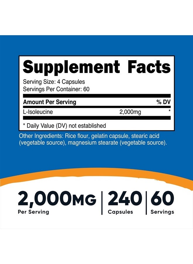 Nutricost L-Isoleucine 2000mg Per Serving, 240 Capsules (60 Servings) - Image 2