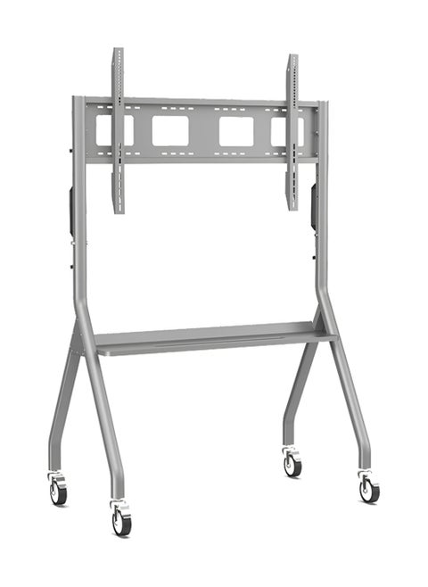 Mobile TV stand for large screen sizes from 32 to 70 inches, model FS-404T, compatible with LCD, LED, OLED, and 4K flat and curved panels. Rolling TV cart with wide adjustable tilt, 80 kg load capacity, durable design, and swivel wheels.