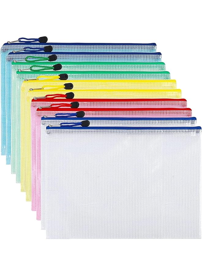 إي سي في في 12 قطعة من الحقيبة الشبكية ذات السحاب وحقائب الألغاز وحقيبة الألغاز لتنظيم تخزين الحروف مقاس A4 وحقائب ملفات بسحاب لألعاب الطاولة المدرسية واللوازم المكتبية 29 × 21 سم - Image 1