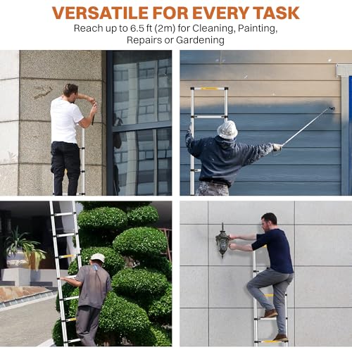 BonKaso VertiPro 2M(6.5Ft) Telescopic Ladder|Aluminum Ladder 7 Step|Multipurpose for Home & Outdoor use with Self Locking Mechanism|EN131 Certified Max Load Capacity of 150kg - Image 3