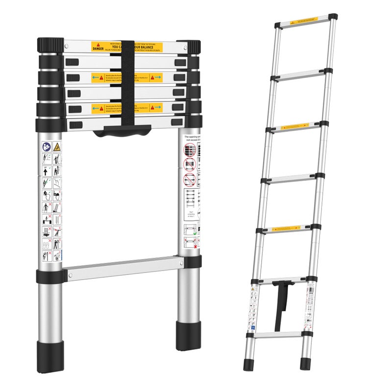 BonKaso VertiPro 2M(6.5Ft) Telescopic Ladder|Aluminum Ladder 7 Step|Multipurpose for Home & Outdoor use with Self Locking Mechanism|EN131 Certified Max Load Capacity of 150kg - Image 4