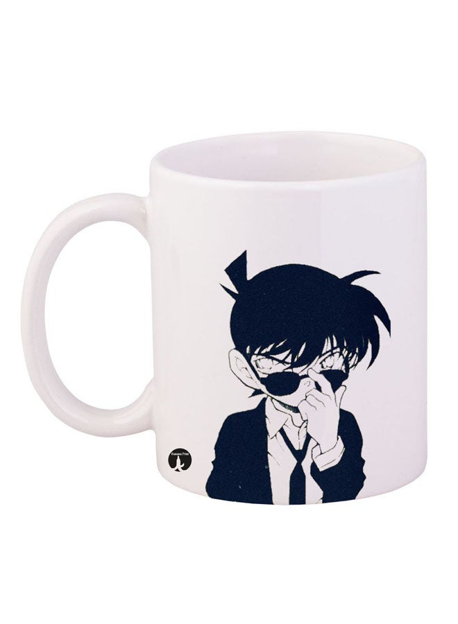 RYN Durable Heat-Resistant Thick Wall Designed Ergonomic Handled Detective Conan Printed Mug White/Black 11ounce