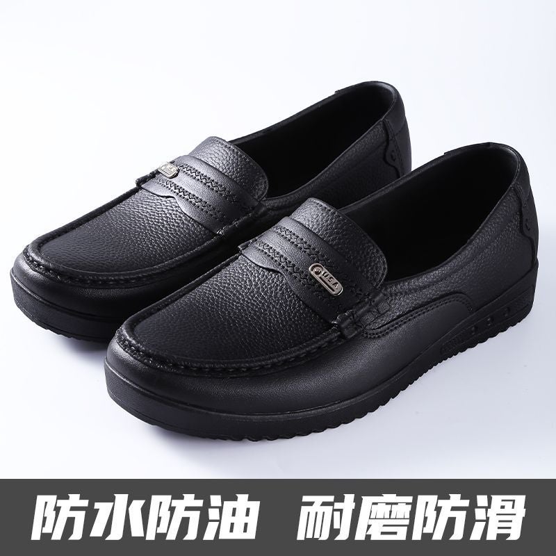Short tube waterproof rain shoes mens low wear-resistant non-slip oil-proof leather shoes thick-soled plastic kitchen work shoes for work chef 1388 black [upgraded version]
