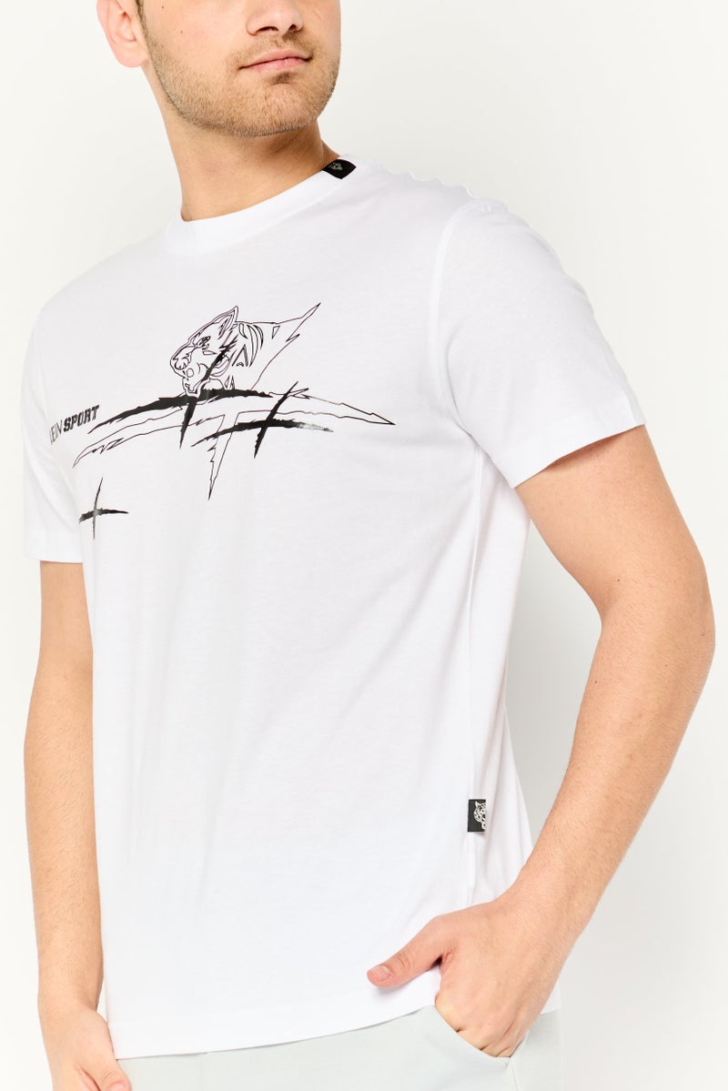 PHILIPP PLEIN Plein Sport Men Sportswear Fit Short Sleeve Outdoor T-Shirt, White - Image 3