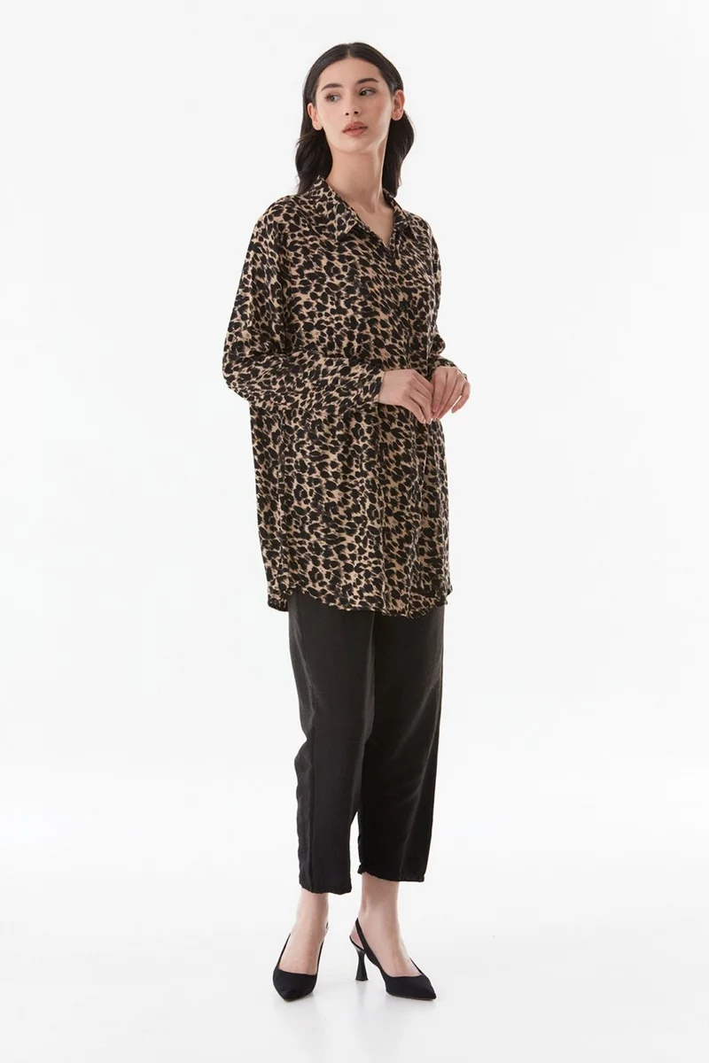 فولامودا Fullamodest Leopard Patterned Plus Size Palazzo Suit