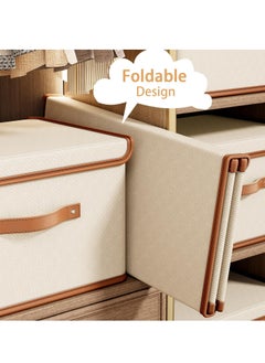 Hanayo 2 Pack Storage Bins with Lids, Collapsible Closet Organizer Container, Fabric Organizer Box with Handles, Decorative Storage Boxes with Lids for Organizing Clothes, Books, File, White  - Image 4