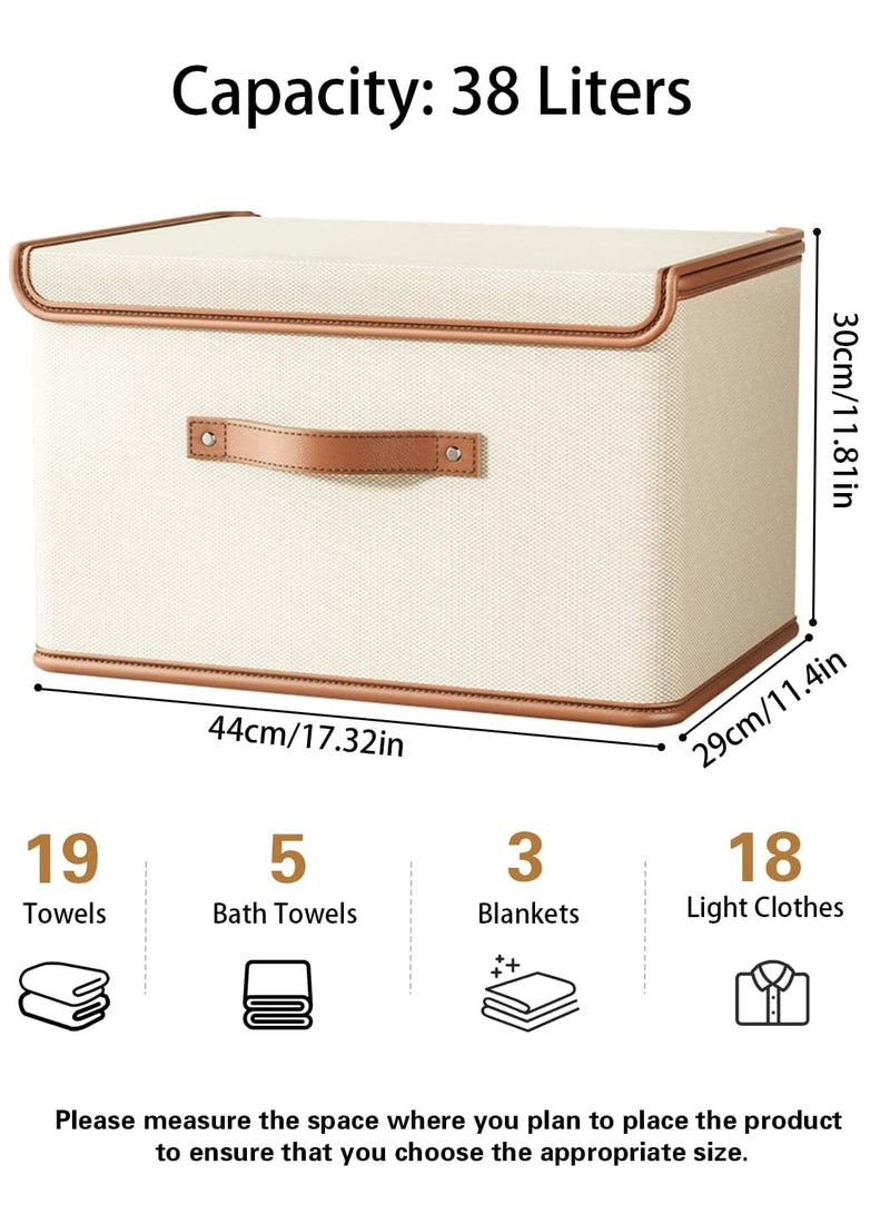 Hanayo 2 Pack Storage Bins with Lids, Collapsible Closet Organizer Container, Fabric Organizer Box with Handles, Decorative Storage Boxes with Lids for Organizing Clothes, Books, File, White - Image 2