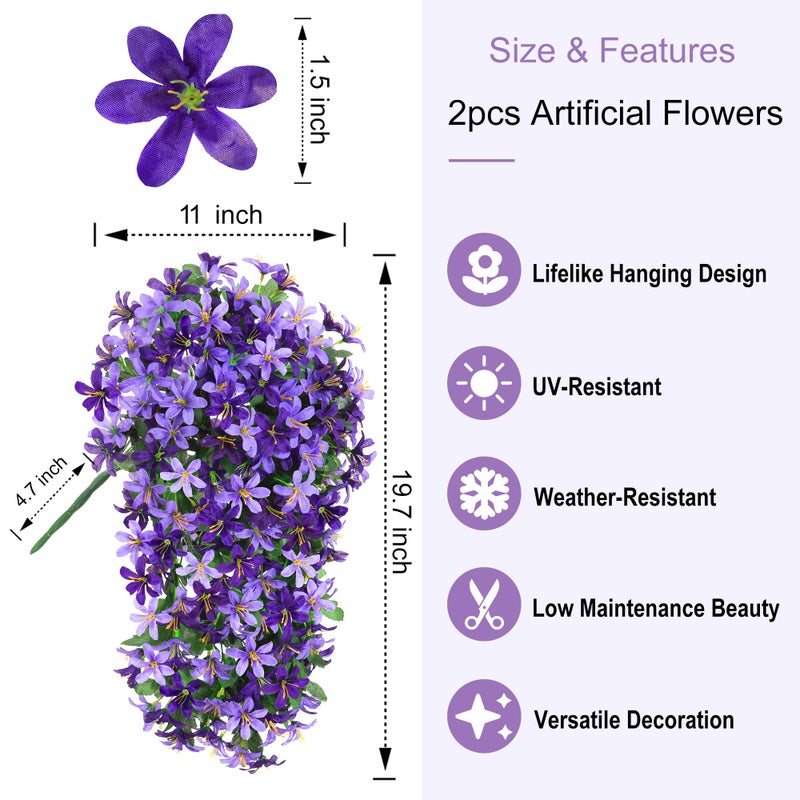 Ivydale Artificial Lily Flowers for Outdoors Fake Hanging Flower Vines for Outside Decoration, UV Resistant 2PCS Faux Plants for Patio Porch Balcony Garden Yard, Purple & Light Purple - Image 2