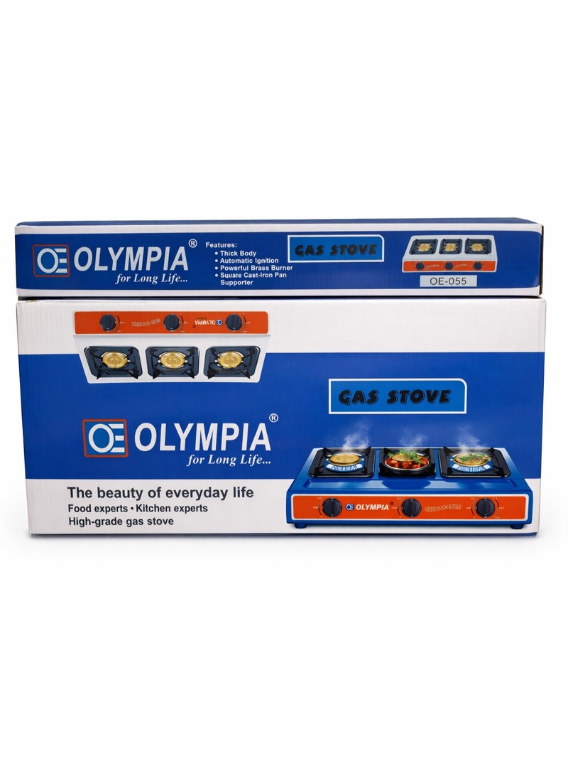 OLYMPIA 3 Burner Gas Cooker Stove with Automatic Ignition, Heavy Duty Stainless Steel Body, Brass Burners, Cast Iron Pan Supports, LPG Gas Stove for Home Kitchen - Image 4