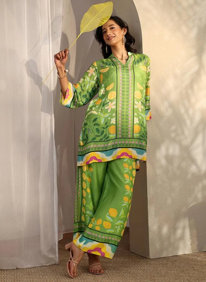 Libas Green Printed Muslin Co-Ords Set
