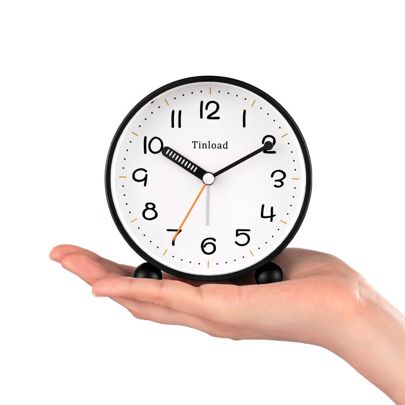 Tinload 4.5" Antique Retro Analog Alarm Clock, Small Silent Battery Operated Clock with Manual Light, Snooze, Vintage Decor for Bedroom, Living Room, Office, Bedside,Deskï¼ˆBlackï¼‰ - Image 3