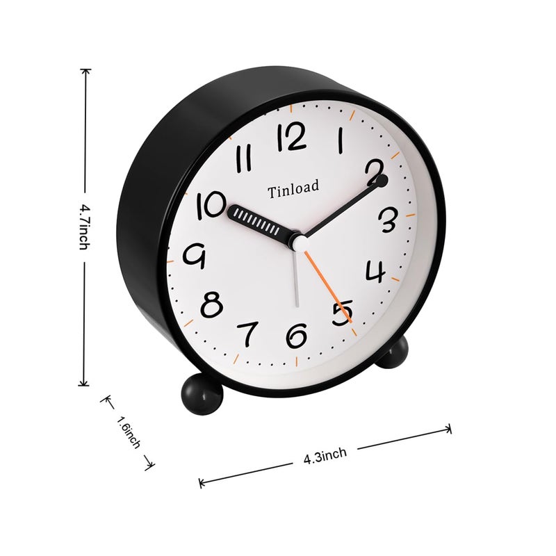 Tinload 4.5" Antique Retro Analog Alarm Clock, Small Silent Battery Operated Clock with Manual Light, Snooze, Vintage Decor for Bedroom, Living Room, Office, Bedside,Deskï¼ˆBlackï¼‰ - Image 4