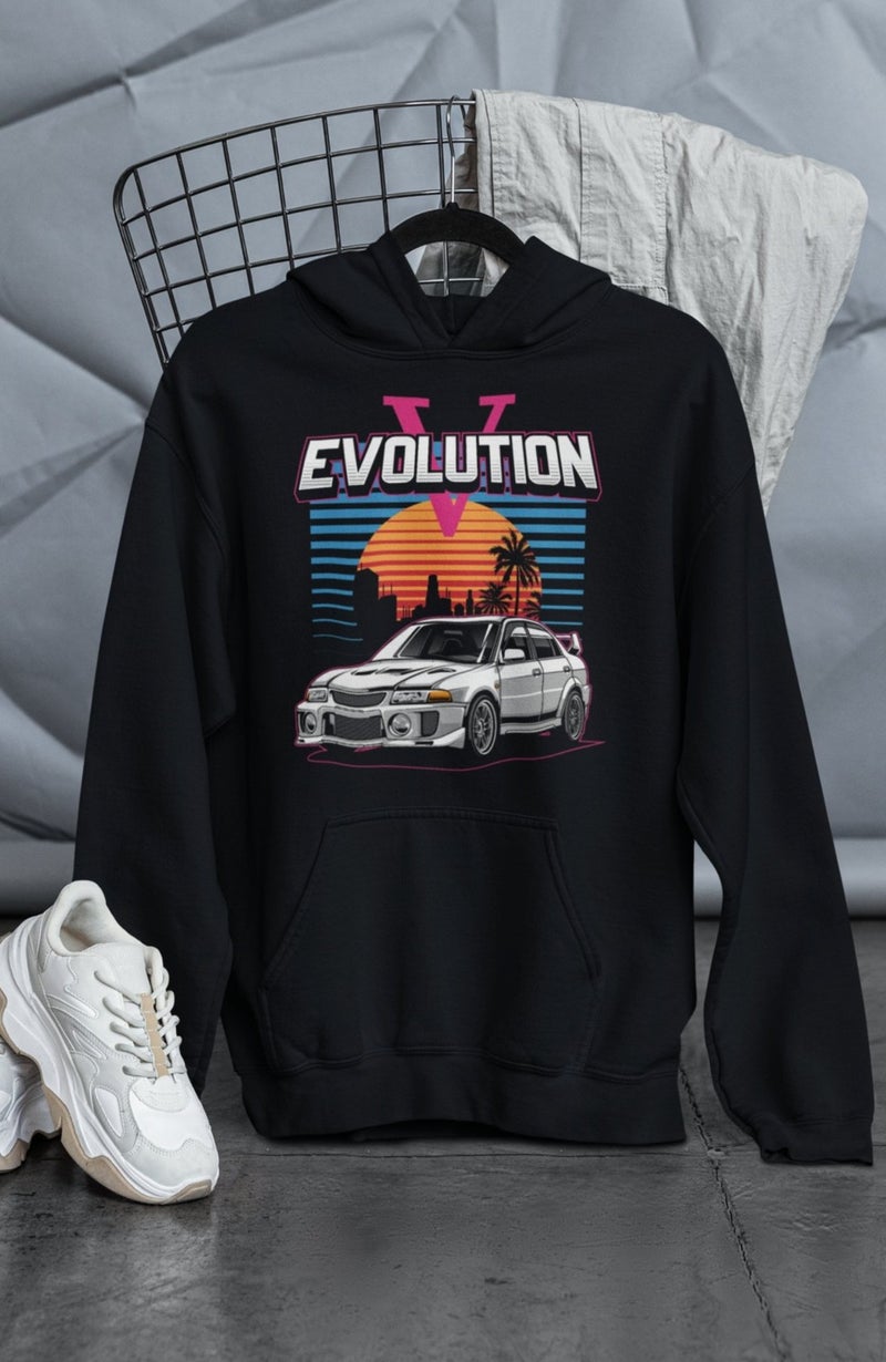 Fuddy Moda Unisex Evolution V Printed Hooded Sweatshirt, Oversize Race Car Themed Hoodie  - Image 1
